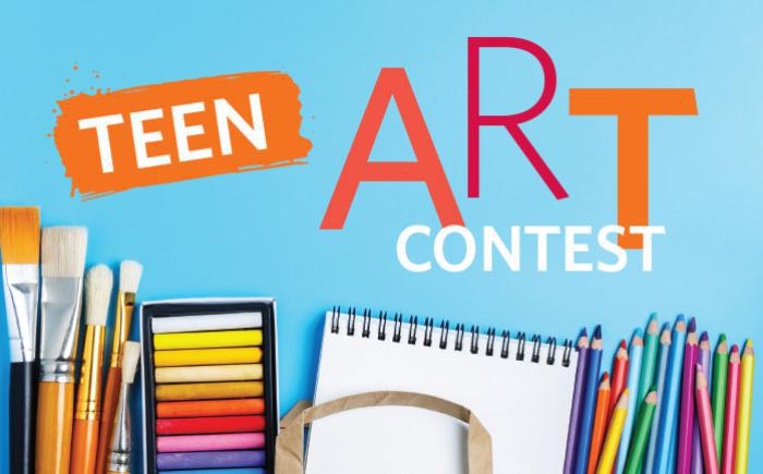 Art supplies below the words "Teen Art Contest"