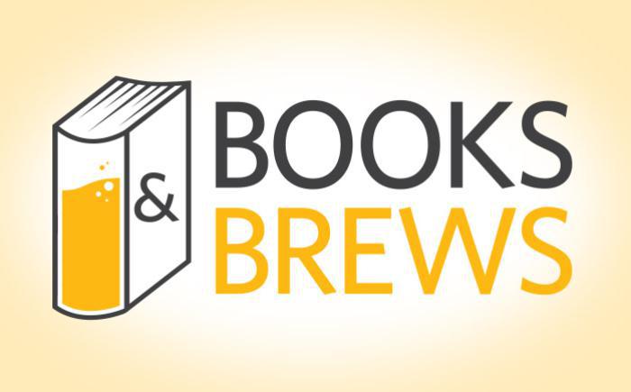 Books & Brews illustrated logo, with a book spine that looks like a beer glass 