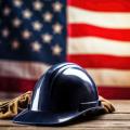 Gloves, hard hat and an American flag