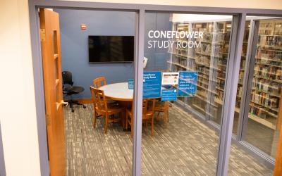 Coneflower Study Room seen through the doorway and windows