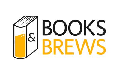 Books & Brews illustrated logo, with a book spine that looks like a beer glass 