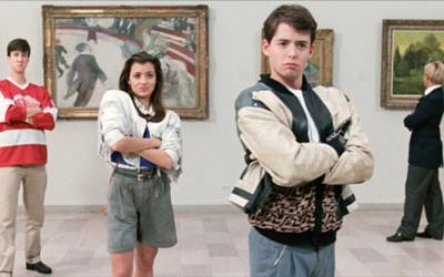 Characters from the movie Ferris Bueller's Day off looking at art at the Chicago Art Institute