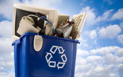 Computer equipment in a recycling bin